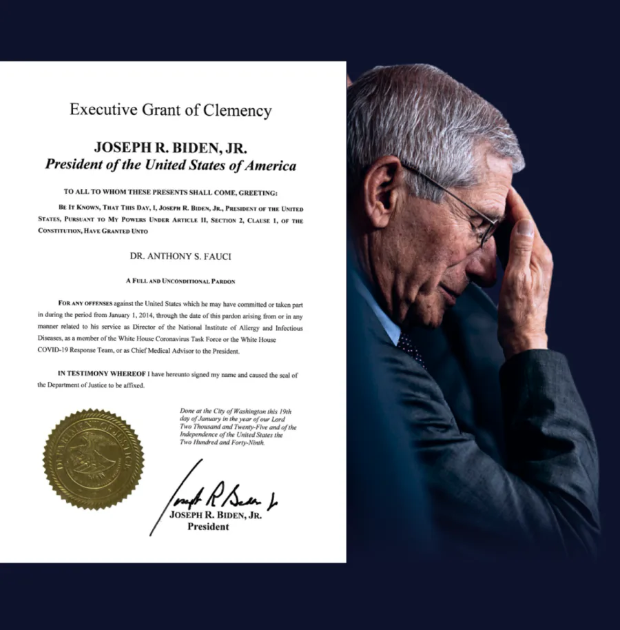Anthony Fauci: Begnadigungsurkunde und Porträt auf der US-Regierungsseite Montage der auf whitehouse.gov veröffentlichten Begnadigungsurkunde und eines Porträts von Anthony Fauci