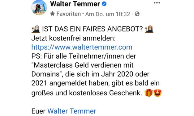 Walter Temmer Erfahrungen | Betrug? Abzocke?