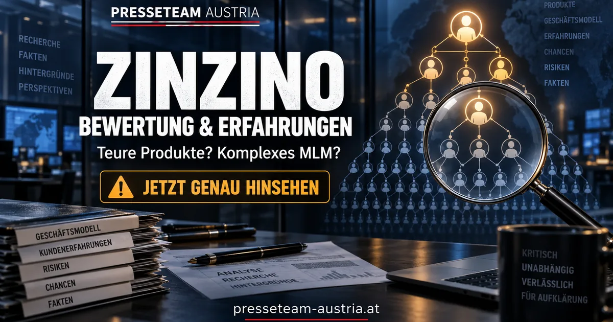 Redaktionelles Symbolbild zum Zinzino-Faktencheck mit Lupe über einer mehrstufigen Vertriebsstruktur